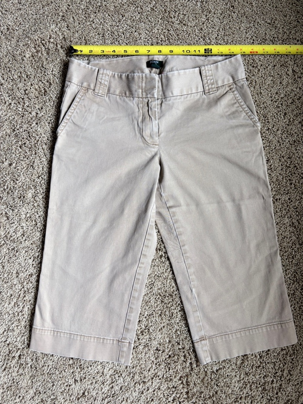 J. Crew Khaki Crop Chinos with Pink Polka Dot Lining